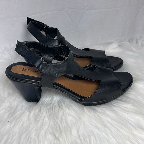 Euro Soft By Soft Valente Black Leather Heeled Sandals Sz 10 WIDE WIDTH - Picture 4 of 6